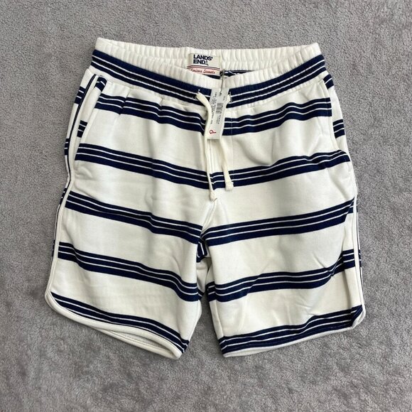 NEW Lands' End Men's Size S French Terry Sweat Shorts Navy/Ivory Stripe - Picture 1 of 5